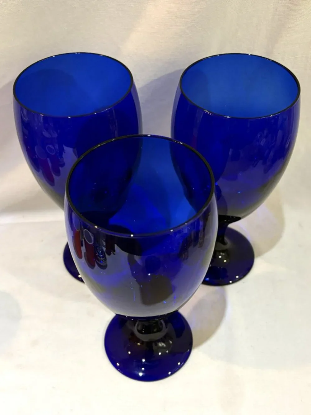 Set of 3 VTG Libbey Glass Cobalt Blue Drinking Glass Goblets